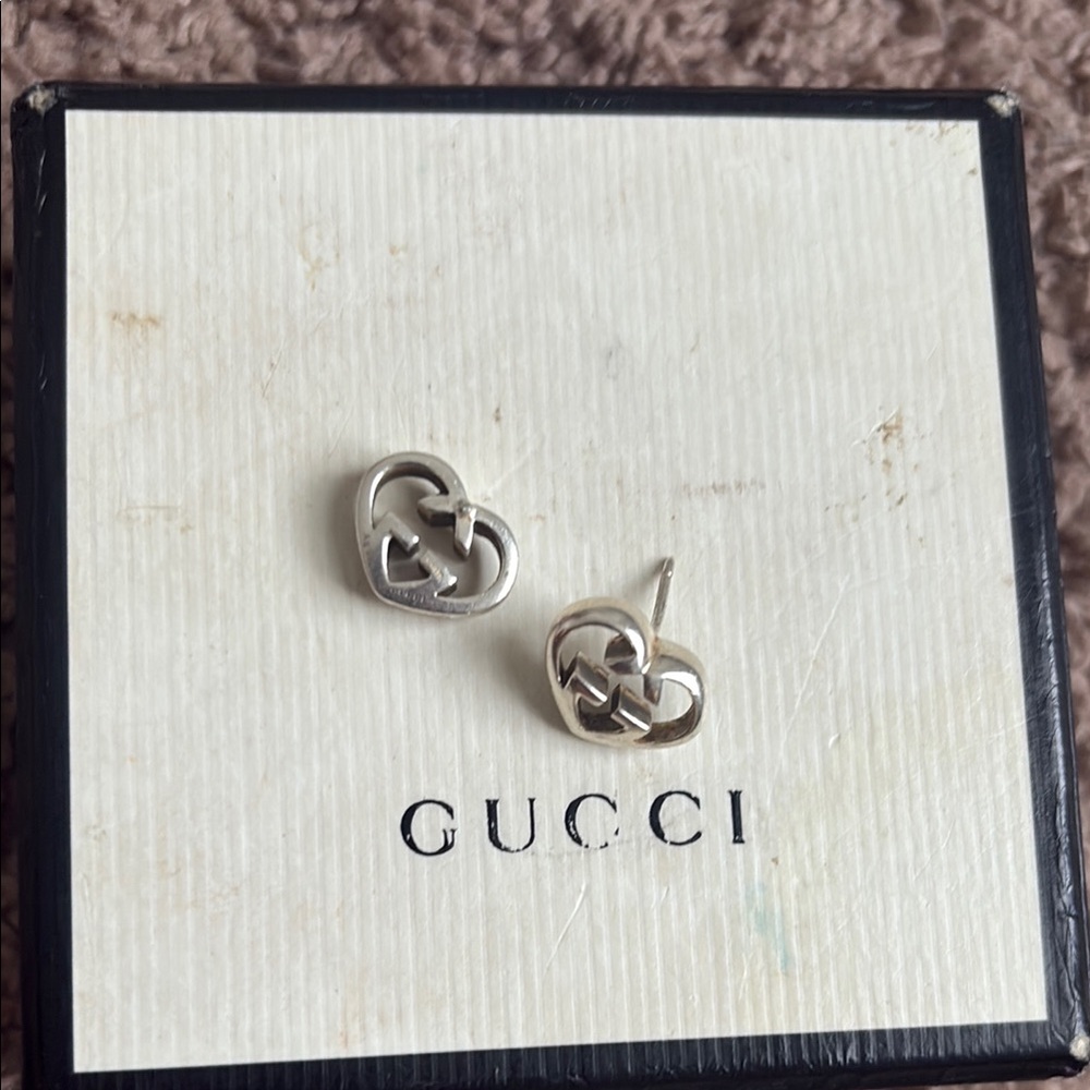 Authentic Gucci Silver Interlocking Heart Earrings